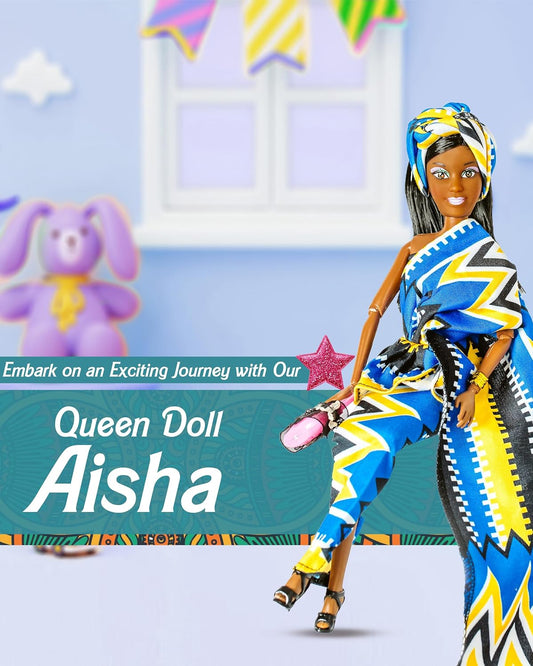 Close-up of Aisha Black Doll with Natural Afro Hair