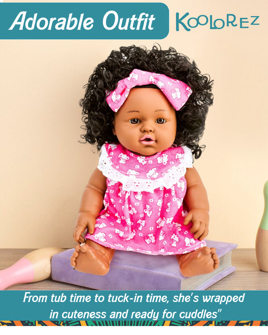 Beautiful Black Baby Doll – Bath Time Mini-Me Set for Inclusive Pretend Play