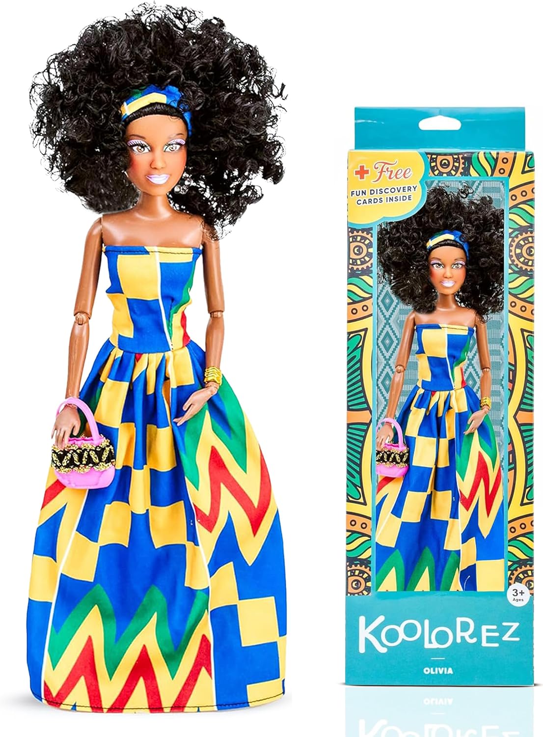 Olivia 12.5-inch Black Doll with Afro Hair and Movable Joints, Ideal Diversity Toy