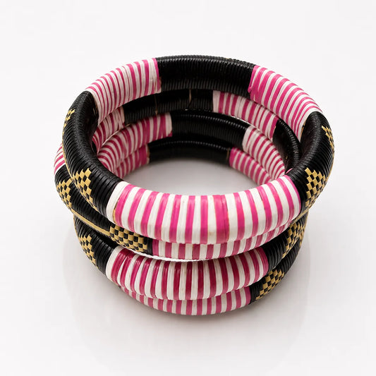 Aya Telephone Wire Bangle - Pink White and Black