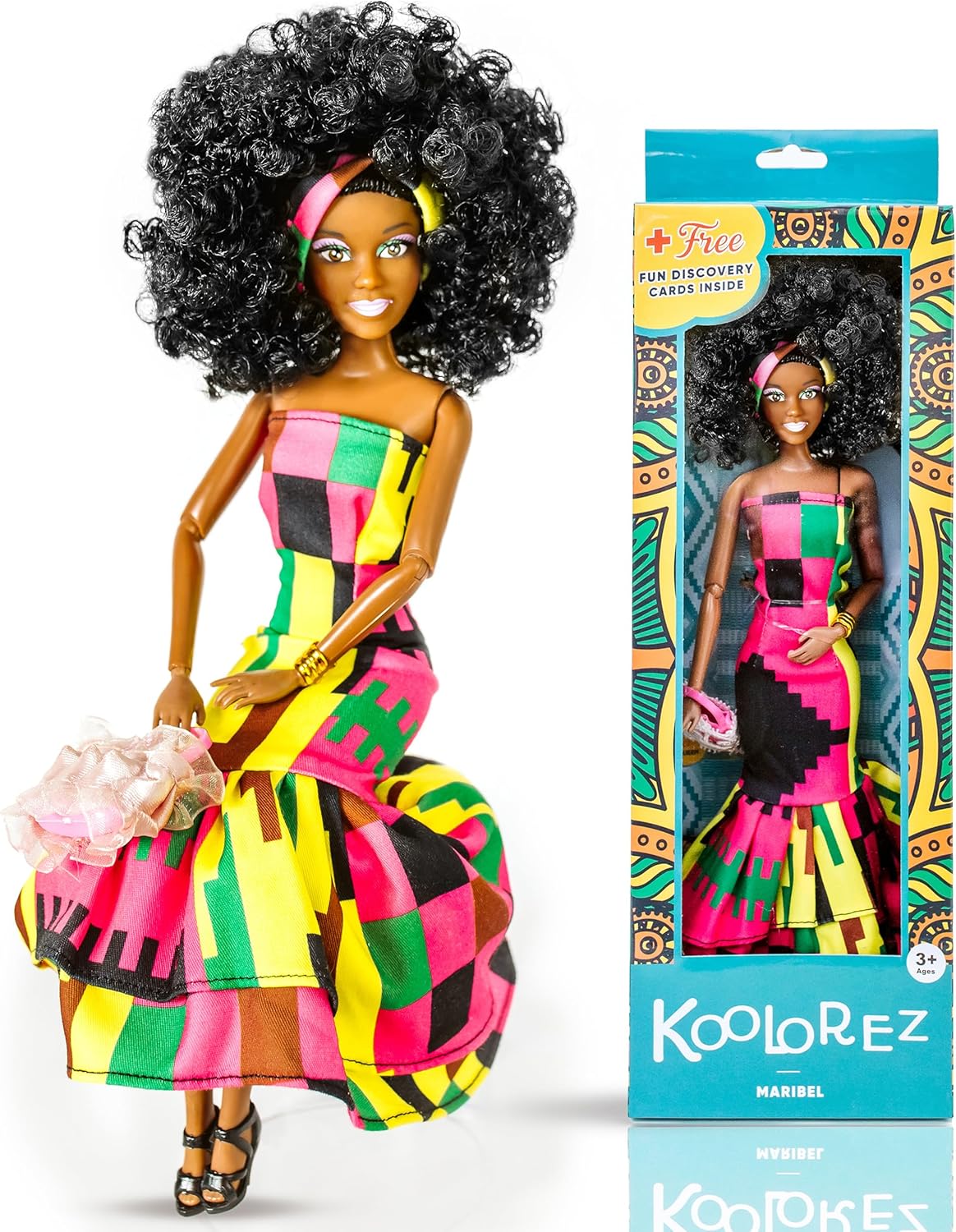 Maribel Black Doll 12.5” with Afro Hair and Movable Joints